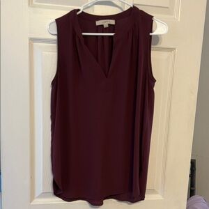 LOFT Women's Deep Burgundy V-Neck Blouse
